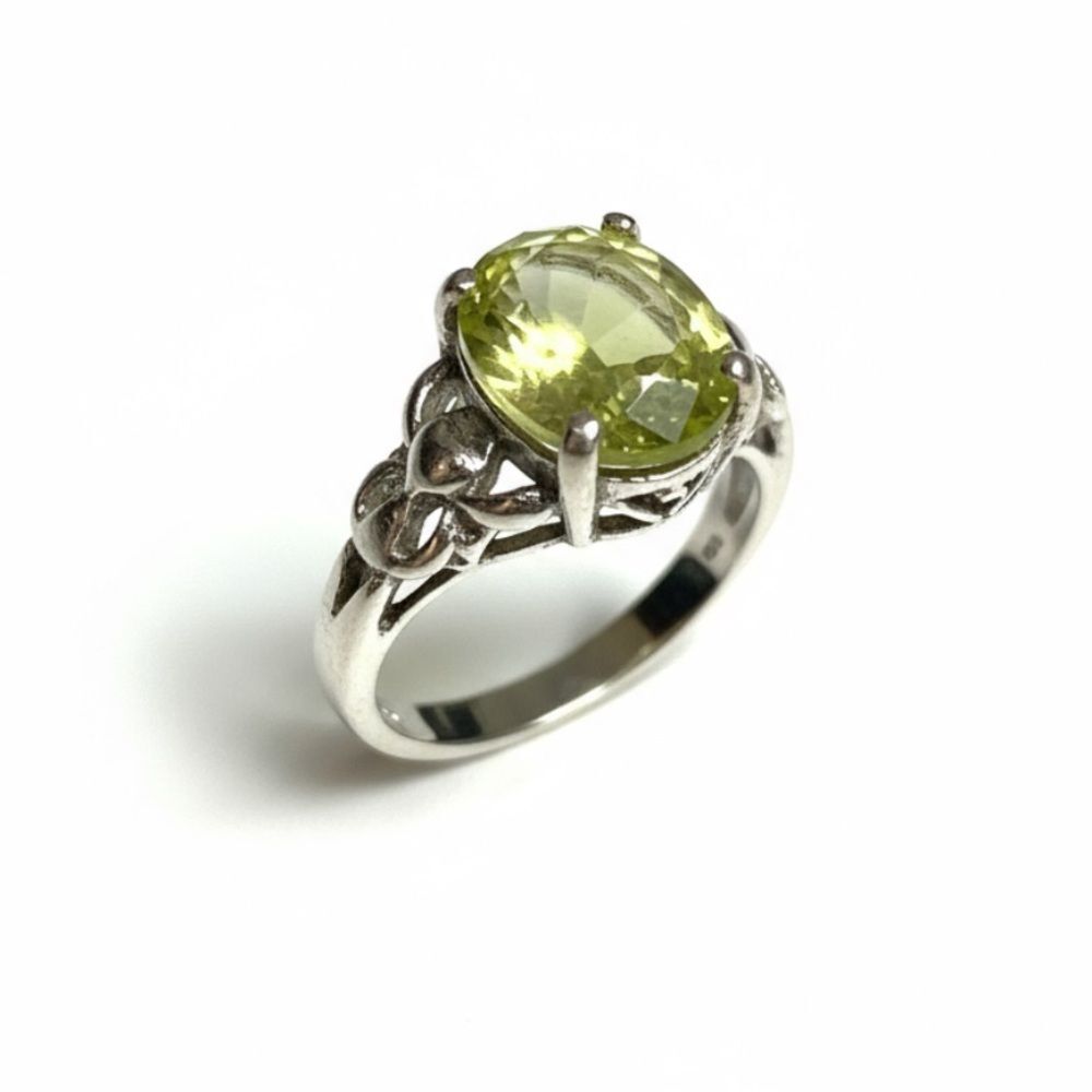 Yellow Citrine Style Gemstone Ring | Silver-Tone Filigree | Size 7